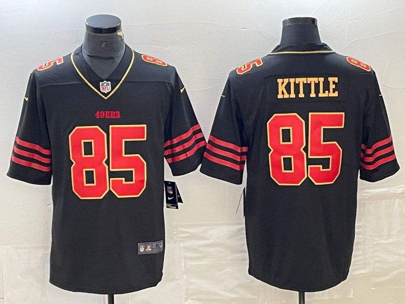 Men San Francisco 49ers 85 Kittle Black gold 2023 Nike Vapor Limited NFL Jersey style 1